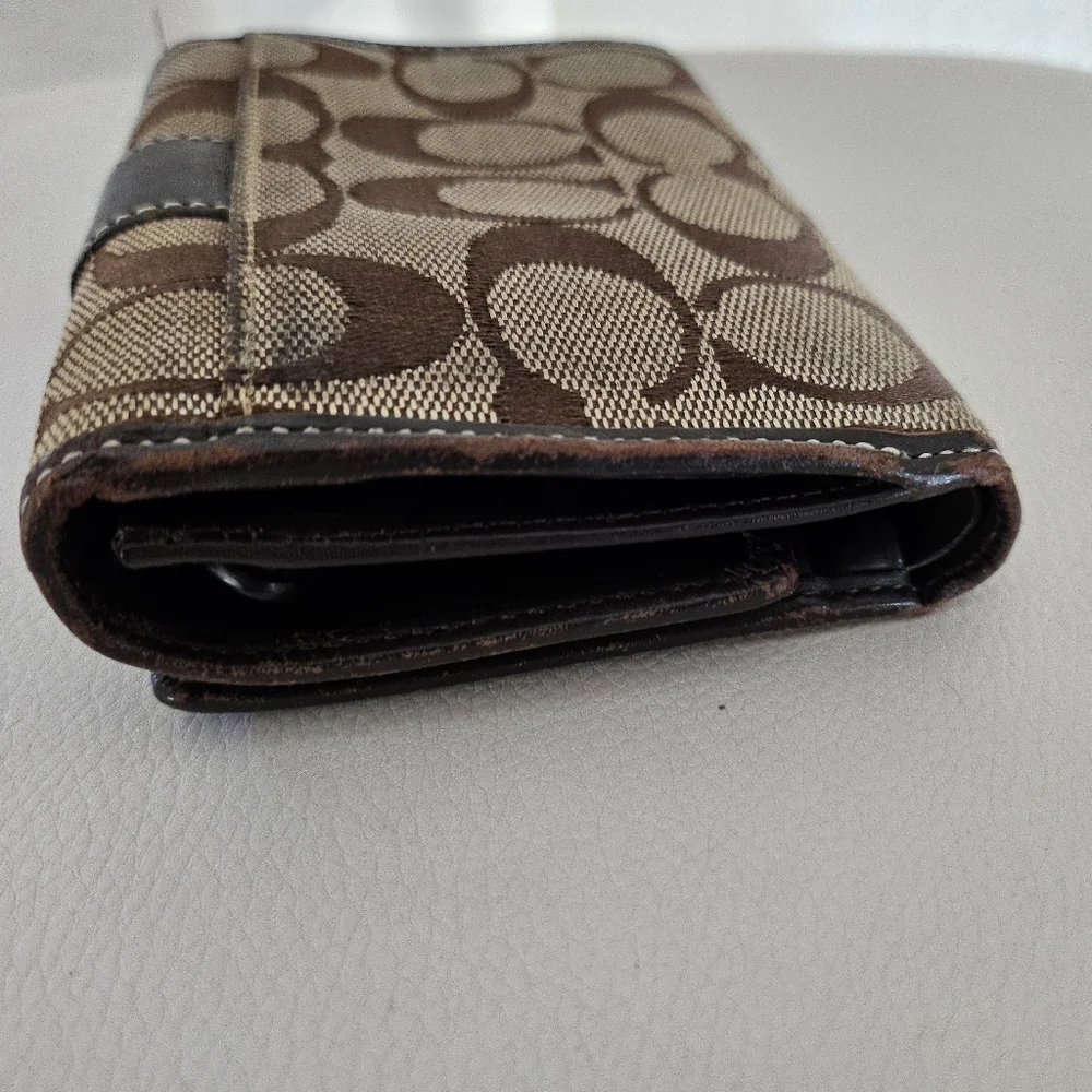 Vintage Coach Signature Canvas Leather Trim Trifold Brown Monogram Wallet - Picture 9 of 12